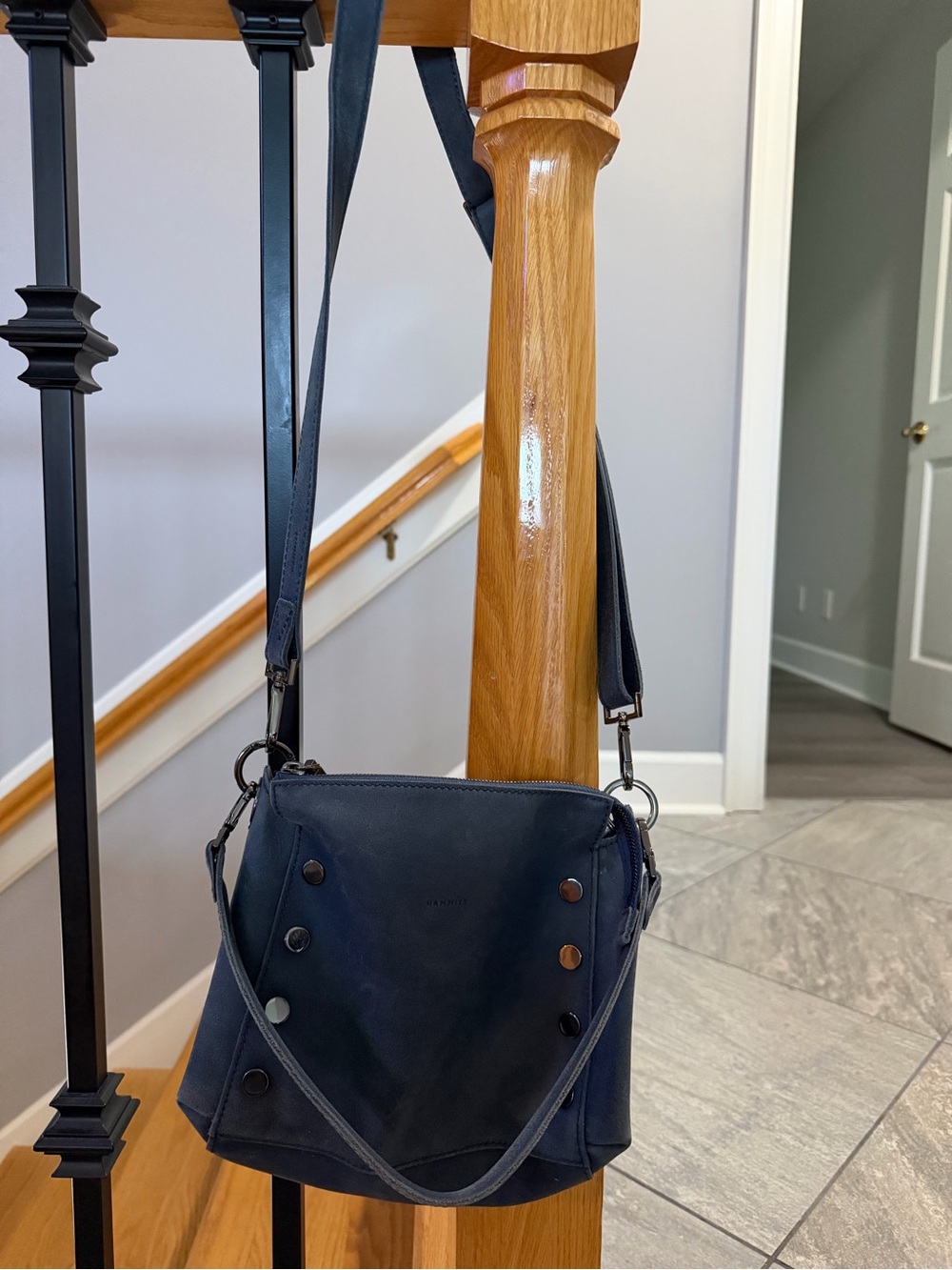 Hammitt Bryant Medium Navy Blue Leather Crossbody Bag